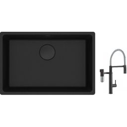Franke Maris MRG 110-62 zlewozmywak 62x40 cm Fragranite czarny mat z baterią kuchenną Vital Semi-Pro czarny mat/stal (1250697758, 1200621313)