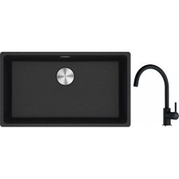 Franke Maris MRG 110-72 zlewozmywak 72x40 cm Fragranite onyx z baterią kuchenną Lina onyx (1250687261, 1150626020)