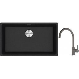 Franke Maris MRG 110-72 zlewozmywak 72x40 cm Fragranite onyx z baterią kuchenną Lina kamienny szary (1250687261, 1150626022)