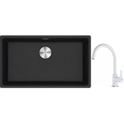 Franke Maris MRG 110-72 zlewozmywak 72x40 cm Fragranite onyx z baterią kuchenną Lina biały polarny (1250687261, 1150626024)