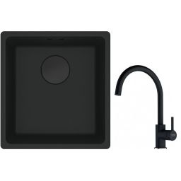 Franke Maris MRG 110-37 zlewozmywak 40x37 cm Fragranit + czarny mat z baterią kuchenną Lina onyx (1250697760, 1150626020)
