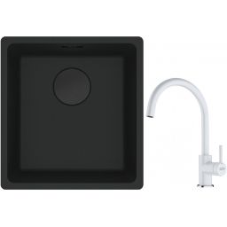Franke Maris MRG 110-37 zlewozmywak 40x37 cm Fragranit + czarny mat z baterią kuchenną Lina biały polarny (1250697760, 1150626024)