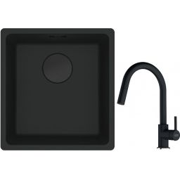Franke Maris MRG 110-37 zlewozmywak 40x37 cm Fragranit + czarny mat z baterią kuchenną Lina onyx (1250697760, 1150626055)