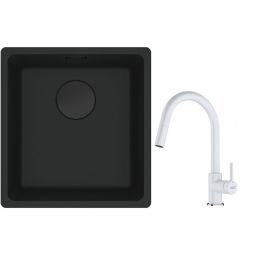 Franke Maris MRG 110-37 zlewozmywak 40x37 cm Fragranit + czarny mat z baterią kuchenną Lina biały polarny (1250697760, 1150626081)