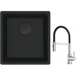 Franke Maris MRG 110-37 zlewozmywak 40x37 cm Fragranit + czarny mat z baterią kuchenną Lina chrom/czarny (1250697760, 1150626085)