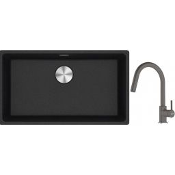 Franke Maris MRG 110-72 zlewozmywak 72x40 cm Fragranite onyx z baterią kuchenną Lina kamienny szary (1250687261, 1150626057)