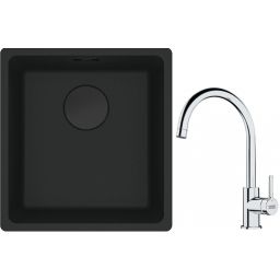 Franke Maris MRG 110-37 zlewozmywak 40x37 cm Fragranit + czarny mat z baterią kuchenną Lina chrom (1250697760, 1150693228)