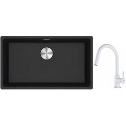 Franke Maris MRG 110-72 zlewozmywak 72x40 cm Fragranite onyx z baterią kuchenną Lina biały polarny (1250687261, 1150626081)