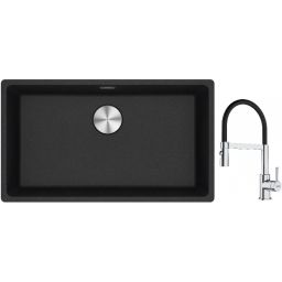 Franke Maris MRG 110-72 zlewozmywak 72x40 cm Fragranite onyx z baterią kuchenną Lina chrom/czarny (1250687261, 1150626085)