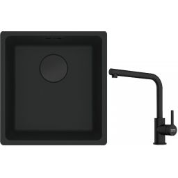 Franke Maris MRG 110-37 zlewozmywak 40x37 cm Fragranit + czarny mat z baterią kuchenną Lina czarny mat (1250697760, 1150712435)