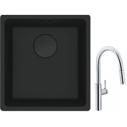 Franke Maris MRG 110-37 zlewozmywak 40x37 cm Fragranit + czarny mat z baterią kuchenną Pescara L Slide-In chrom (1250697760, 1150538940)