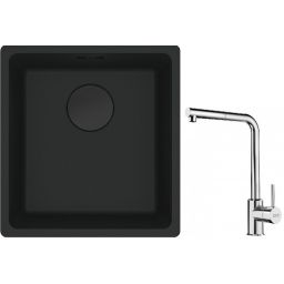 Franke Maris MRG 110-37 zlewozmywak 40x37 cm Fragranit + czarny mat z baterią kuchenną Sirius Side chrom (1250697760, 1150668280)