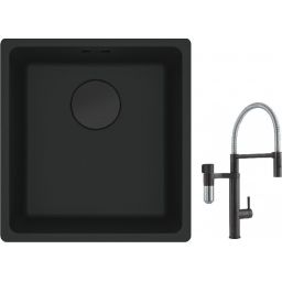 Franke Maris MRG 110-37 zlewozmywak 40x37 cm Fragranit + czarny mat z baterią kuchenną Vital Semi-Pro czarny mat/stal (1250697760, 1200621313)