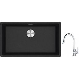 Franke Maris MRG 110-72 zlewozmywak 72x40 cm Fragranite onyx z baterią kuchenną Lina chrom (1250687261, 1150693229)