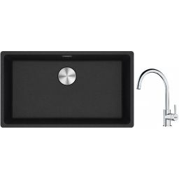 Franke Maris MRG 110-72 zlewozmywak 72x40 cm Fragranite onyx z baterią kuchenną Lina chrom (1250687261, 1150693228)