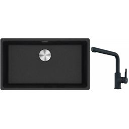Franke Maris MRG 110-72 zlewozmywak 72x40 cm Fragranite onyx z baterią kuchenną Urban czarny mat (1250687261, 1150627523)