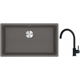 Franke Maris MRG 110-72 zlewozmywak 72x40 cm Fragranite kamienny szary z baterią kuchenną Lina onyx (1250687262, 1150626020)