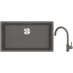 Franke Maris MRG 110-72 zlewozmywak 72x40 cm Fragranite kamienny szary z baterią kuchenną Lina kamienny szary (1250687262, 1150626022)