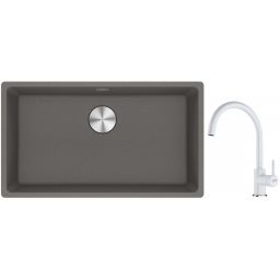 Franke Maris MRG 110-72 zlewozmywak 72x40 cm Fragranite kamienny szary z baterią kuchenną Lina biały polarny (1250687262, 1150626024)
