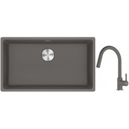 Franke Maris MRG 110-72 zlewozmywak 72x40 cm Fragranite kamienny szary z baterią kuchenną Lina kamienny szary (1250687262, 1150626057)