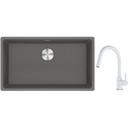 Franke Maris MRG 110-72 zlewozmywak 72x40 cm Fragranite kamienny szary z baterią kuchenną Lina biały polarny (1250687262, 1150626081)