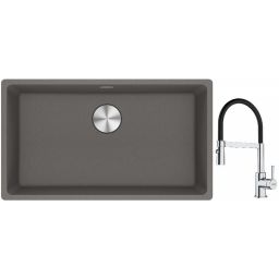 Franke Maris MRG 110-72 zlewozmywak 72x40 cm Fragranite kamienny szary z baterią kuchenną Lina chrom/czarny (1250687262, 1150626085)