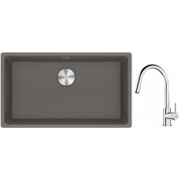 Franke Maris MRG 110-72 zlewozmywak 72x40 cm Fragranite kamienny szary z baterią kuchenną Lina chrom (1250687262, 1150693229)