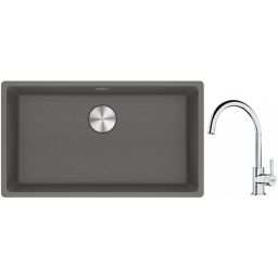 Franke Maris MRG 110-72 zlewozmywak 72x40 cm Fragranite kamienny szary z baterią kuchenną Lina chrom (1250687262, 1150693228)