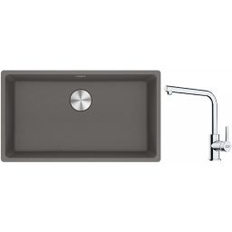 Franke Maris MRG 110-72 zlewozmywak 72x40 cm Fragranite kamienny szary z baterią kuchenną Lina chrom (1250687262, 1150712420)