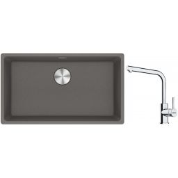 Franke Maris MRG 110-72 zlewozmywak 72x40 cm Fragranite kamienny szary z baterią kuchenną Lina chrom (1250687262, 1150693230)