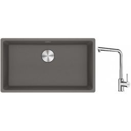 Franke Maris MRG 110-72 zlewozmywak 72x40 cm Fragranite kamienny szary z baterią kuchenną Sirius Side chrom (1250687262, 1150668280)