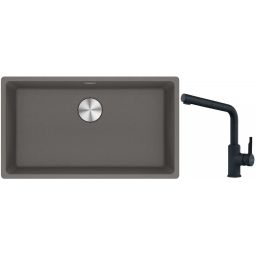 Franke Maris MRG 110-72 zlewozmywak 72x40 cm Fragranite kamienny szary z baterią kuchenną Urban czarny mat (1250687262, 1150627523)