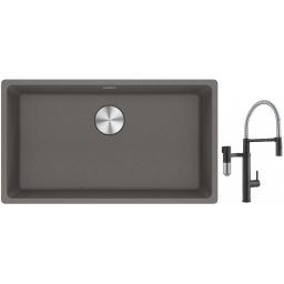 Franke Maris MRG 110-72 zlewozmywak 72x40 cm Fragranite kamienny szary z baterią kuchenną Vital Semi-Pro czarny mat/stal (1250687262, 1200621313)