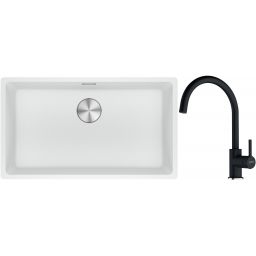Franke Maris MRG 110-72 zlewozmywak 72x40 cm Fragranite biały polarny z baterią kuchenną Lina onyx (1250687263, 1150626020)