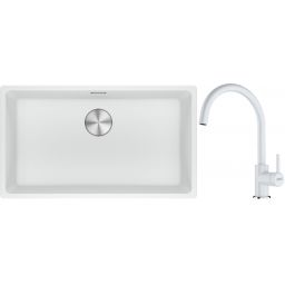 Franke Maris MRG 110-72 zlewozmywak 72x40 cm Fragranite biały polarny z baterią kuchenną Lina biały polarny (1250687263, 1150626024)
