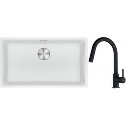 Franke Maris MRG 110-72 zlewozmywak 72x40 cm Fragranite biały polarny z baterią kuchenną Lina onyx (1250687263, 1150626055)
