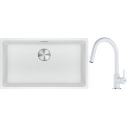 Franke Maris MRG 110-72 zlewozmywak 72x40 cm Fragranite biały polarny z baterią kuchenną Lina biały polarny (1250687263, 1150626081)