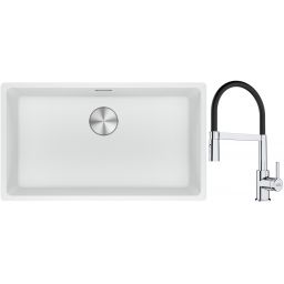 Franke Maris MRG 110-72 zlewozmywak 72x40 cm Fragranite biały polarny z baterią kuchenną Lina chrom/czarny (1250687263, 1150626085)