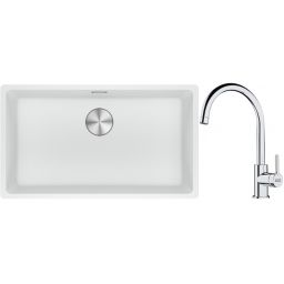 Franke Maris MRG 110-72 zlewozmywak 72x40 cm Fragranite biały polarny z baterią kuchenną Lina chrom (1250687263, 1150693228)