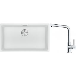 Franke Maris MRG 110-72 zlewozmywak 72x40 cm Fragranite biały polarny z baterią kuchenną Lina chrom (1250687263, 1150712420)
