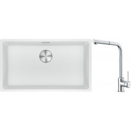 Franke Maris MRG 110-72 zlewozmywak 72x40 cm Fragranite biały polarny z baterią kuchenną Sirius Side chrom (1250687263, 1150668280)