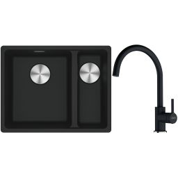 Franke Maris MRG 160-34-15SBR zlewozmywak 52x40 cm Fragranite czarny mat z baterią kuchenną Lina onyx (1250687264, 1150626020)