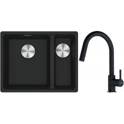 Franke Maris MRG 160-34-15SBR zlewozmywak 52x40 cm Fragranite czarny mat z baterią kuchenną Lina onyx (1250687264, 1150626055)