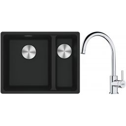 Franke Maris MRG 160-34-15SBR zlewozmywak 52x40 cm Fragranite czarny mat z baterią kuchenną Lina chrom (1250687264, 1150693228)