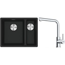 Franke Maris MRG 160-34-15SBR zlewozmywak 52x40 cm Fragranite czarny mat z baterią kuchenną Lina chrom (1250687264, 1150712420)