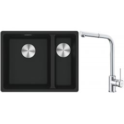 Franke Maris MRG 160-34-15SBR zlewozmywak 52x40 cm Fragranite czarny mat z baterią kuchenną Sirius Side chrom (1250687264, 1150668280)