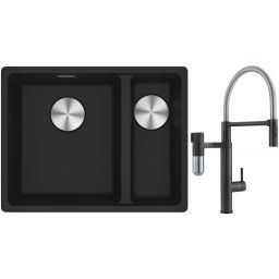 Franke Maris MRG 160-34-15SBR zlewozmywak 52x40 cm Fragranite czarny mat z baterią kuchenną Vital Semi-Pro czarny mat/stal (1250687264, 1200621313)