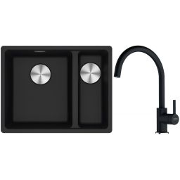 Franke Maris MRG 160-34-15SBR zlewozmywak 52x40 cm Fragranite onyx z baterią kuchenną Lina onyx (1250687265, 1150626020)