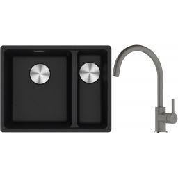 Franke Maris MRG 160-34-15SBR zlewozmywak 52x40 cm Fragranite onyx z baterią kuchenną Lina kamienny szary (1250687265, 1150626022)