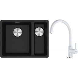 Franke Maris MRG 160-34-15SBR zlewozmywak 52x40 cm Fragranite onyx z baterią kuchenną Lina biały polarny (1250687265, 1150626024)